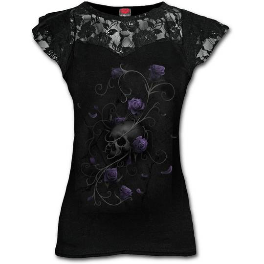 ENTWINED SKULL - Lace Layered Cap Sleeve Top Black M was $65 now $35
